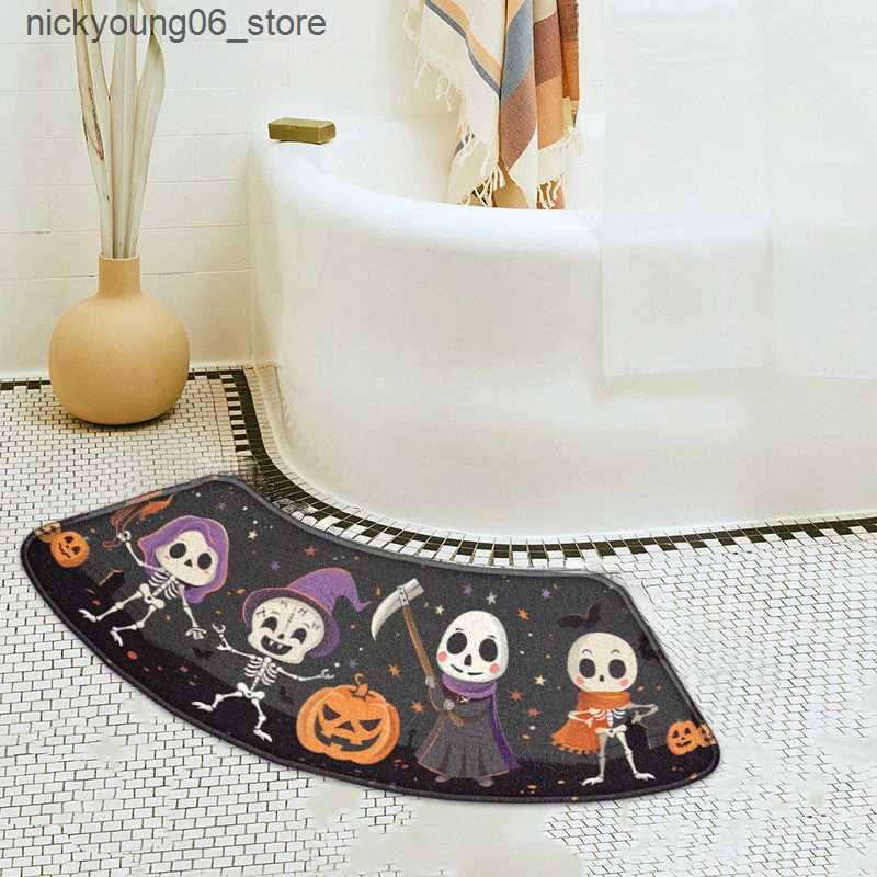Non-Slip Bath Mats Halloween Bathroom Mat Non-slip Bath Mat Cute Skeleton Floor Mats Quick Drying Curved Shower Mat Festive Decorative Floor Mats L240