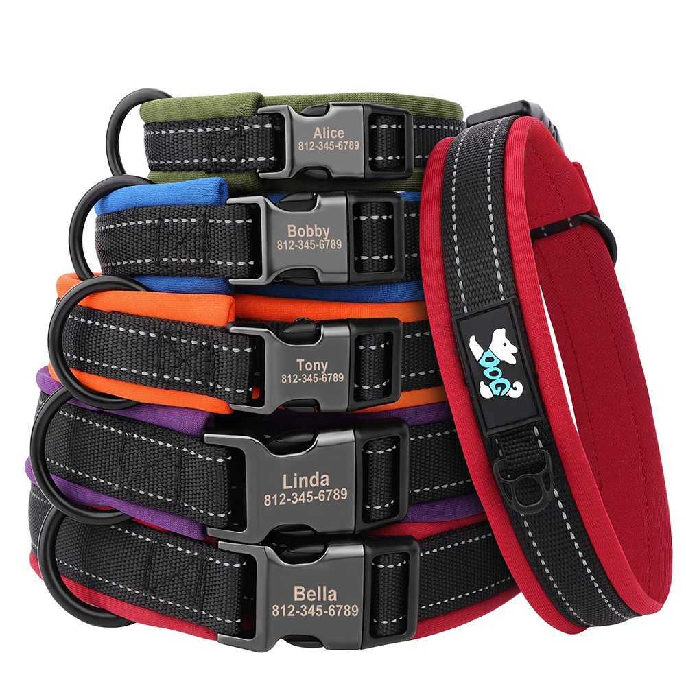 Reflective personalized with engraved ID nylon cushioned dog collar that can be adjusted for small medium and large dogs Y250325