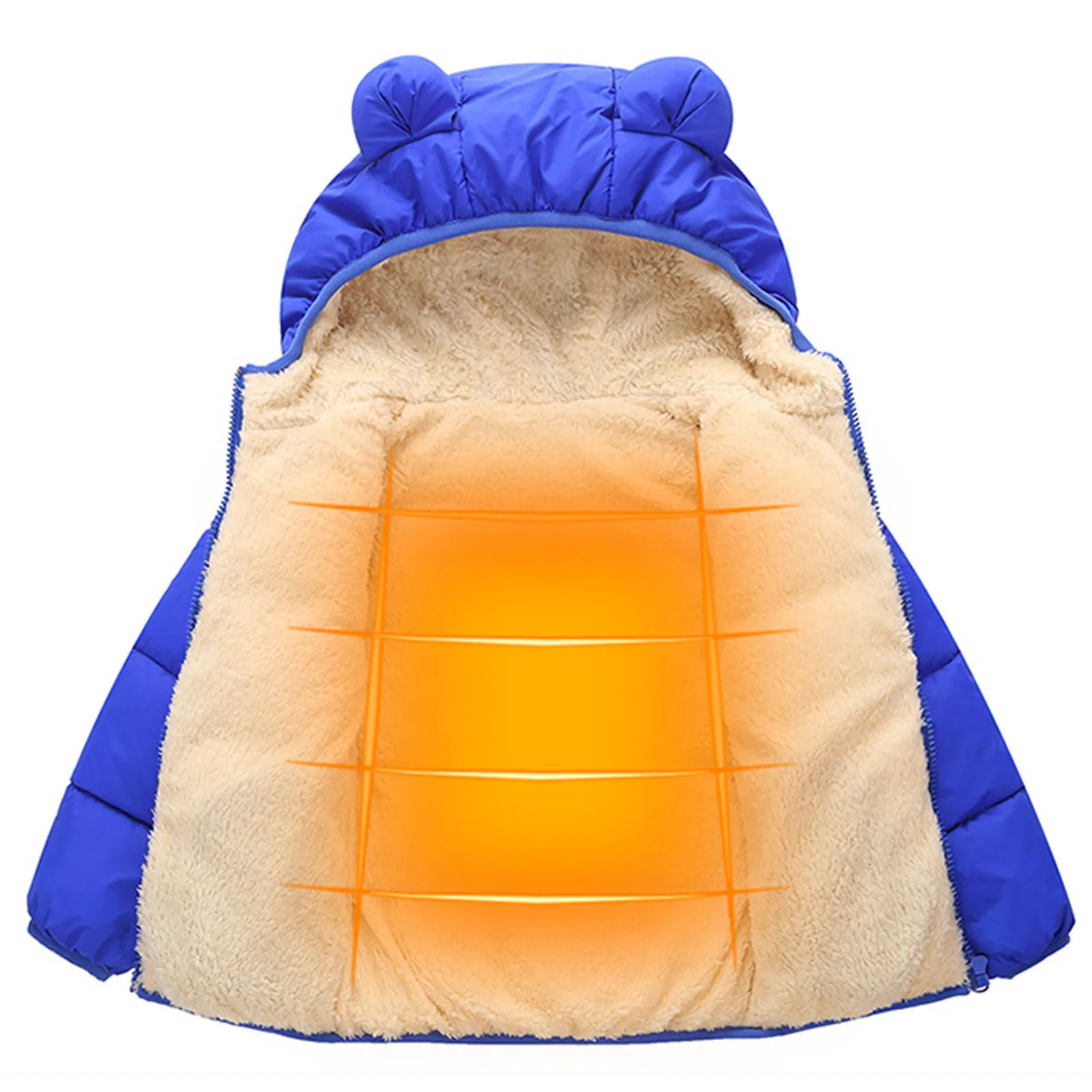Baby winter coat childrens casual solid cute earmuffs down jacket childrens warm jacket 240927