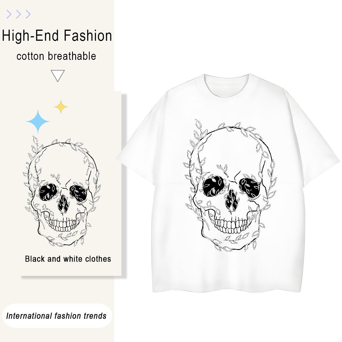 Fashion New T-Shirts 230g Pure Cotton Short Sleeve O-Neck Hip Hop skull Couples T Shirts Designer Nice DIY Printed Wear