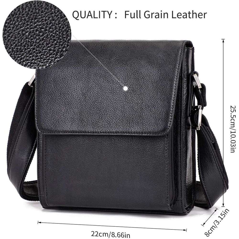 Shoulder Leather Messenger Crossbody Bag for Men Work Business Vintage Magnetic Buckle Big Capacity Adjustable straps