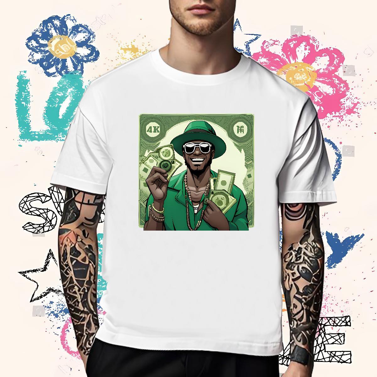 High Quality T Shirts Men 230g 100% Cotton money Street Casual Customized Print Round Neck Short Sleeve Tshirts 2024 Designer Polos