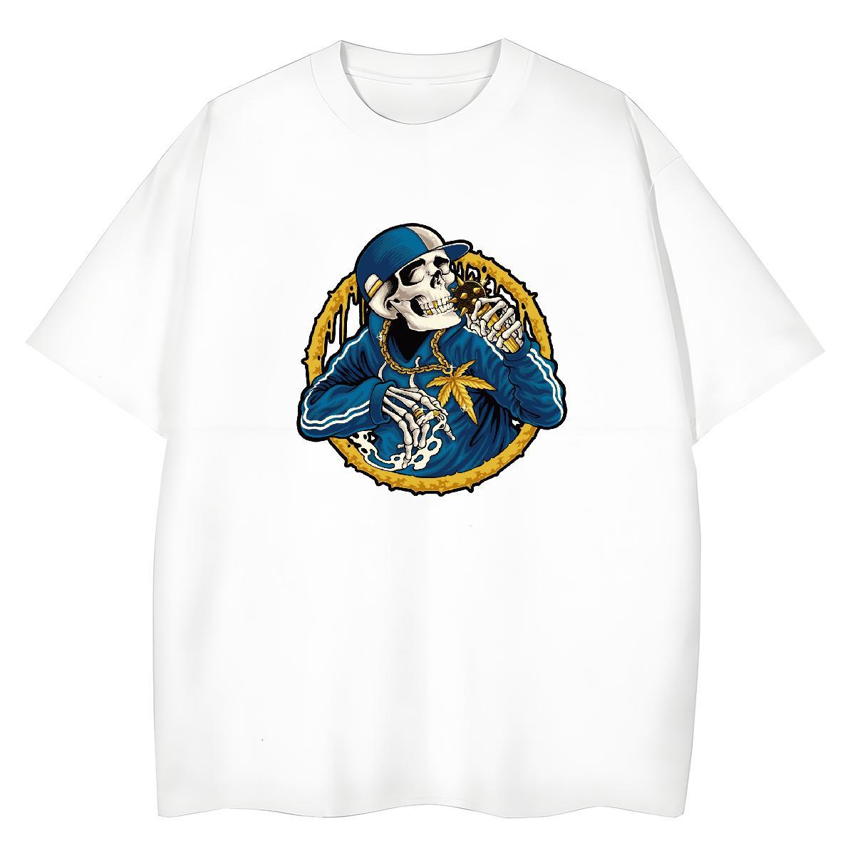 Fashion New T shirt 100% Cotton 230g Breathable Casual Sport skull Unisex Tshirts Popular Custom Cartoon Tees Shirts