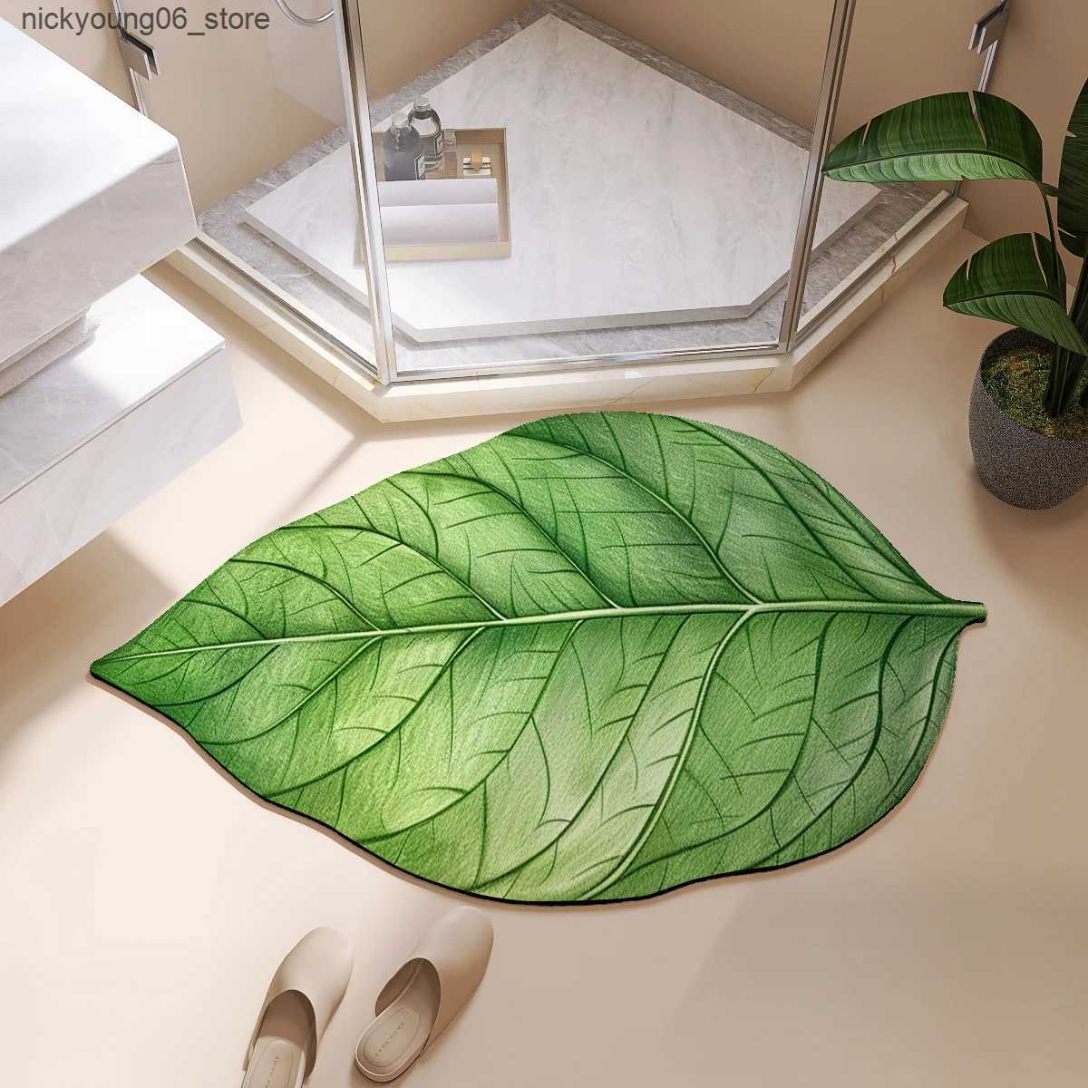 Non-Slip Bath Mats Leaf Shape Diatomite Bath Mat Bathroom Absorbent Floor Foot Mats Toilet Carpet Non-slip Shower Rug Bathtub Accessories Washable L24