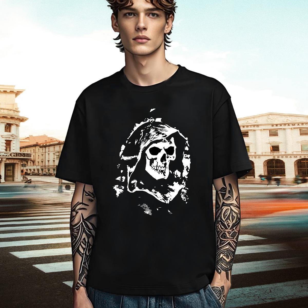 Loose T-Shirts 100% Cotton 230g skull Outdoor Customized Print O-Neck Short Sleeve Men Tops Tees New Arrival Clothings