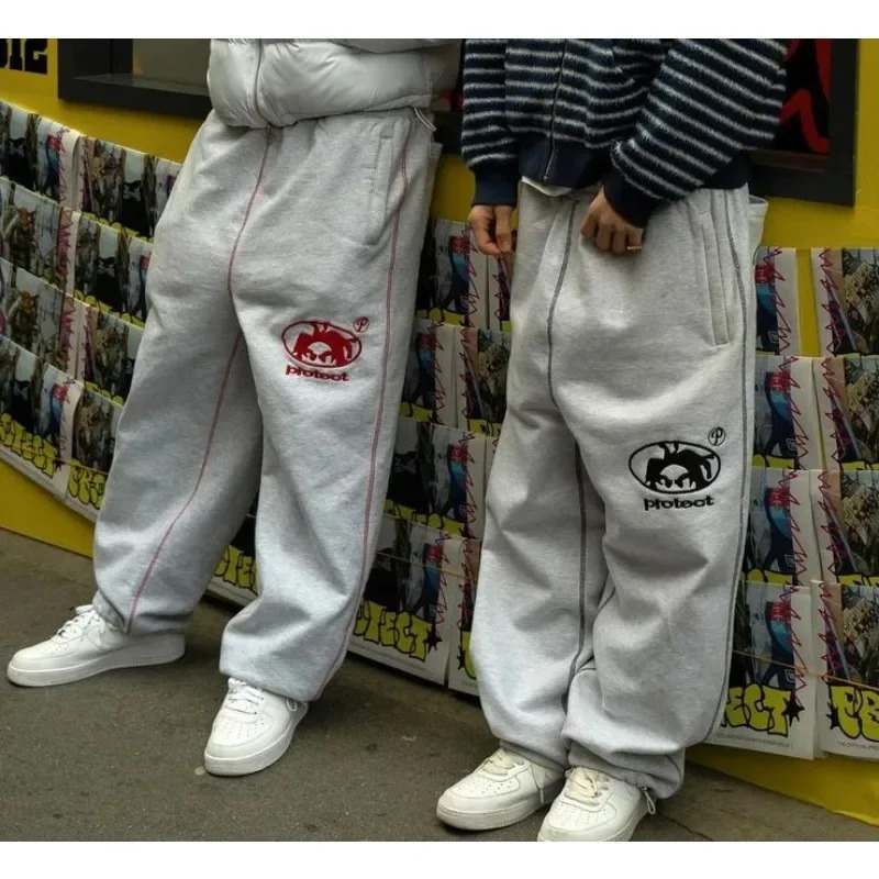 Loose brushed personalized sports pants Y2K straight hiphop letter embroidery American retro casual 241010