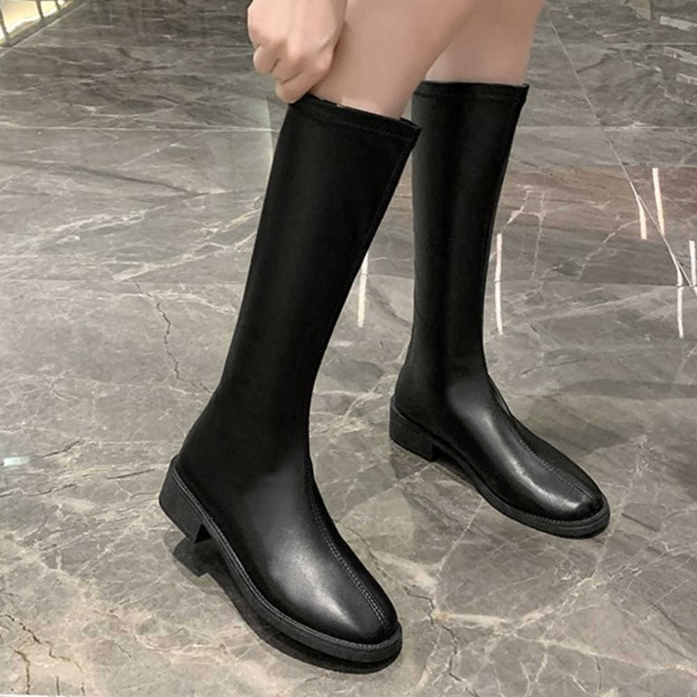 Round Toe Fashion Boots Low Heel Zipper High Ankle Boots Leather For Women Martin Boots Slimming Boots Single Boot 240826