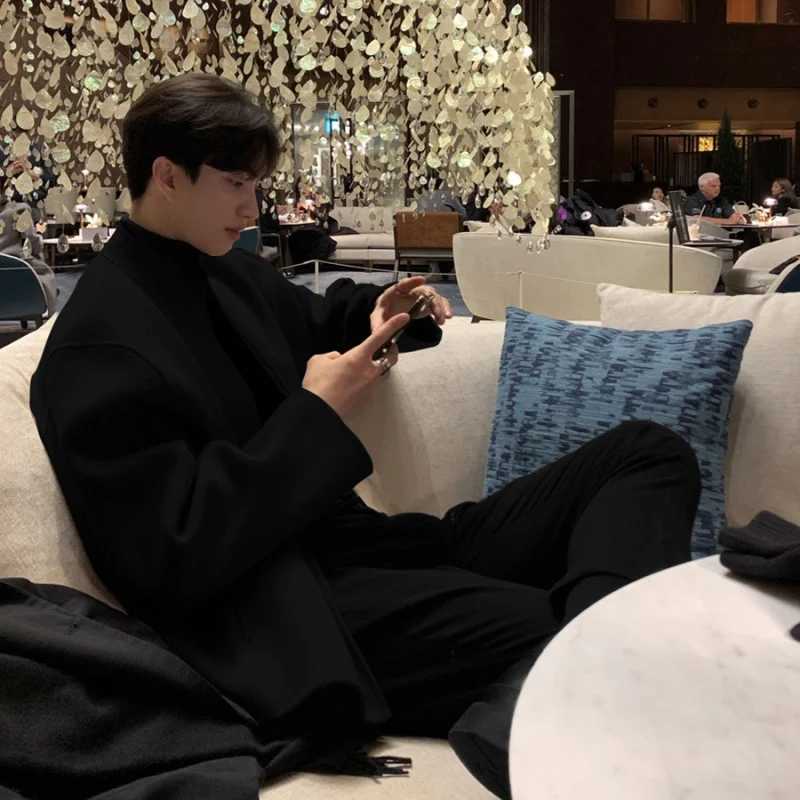 Men Blends Temperament Handsome Daily Leisure All-match Comfortable Korean Style Pure Color Stylish Workout Overcoats Ins 2023 LX241010