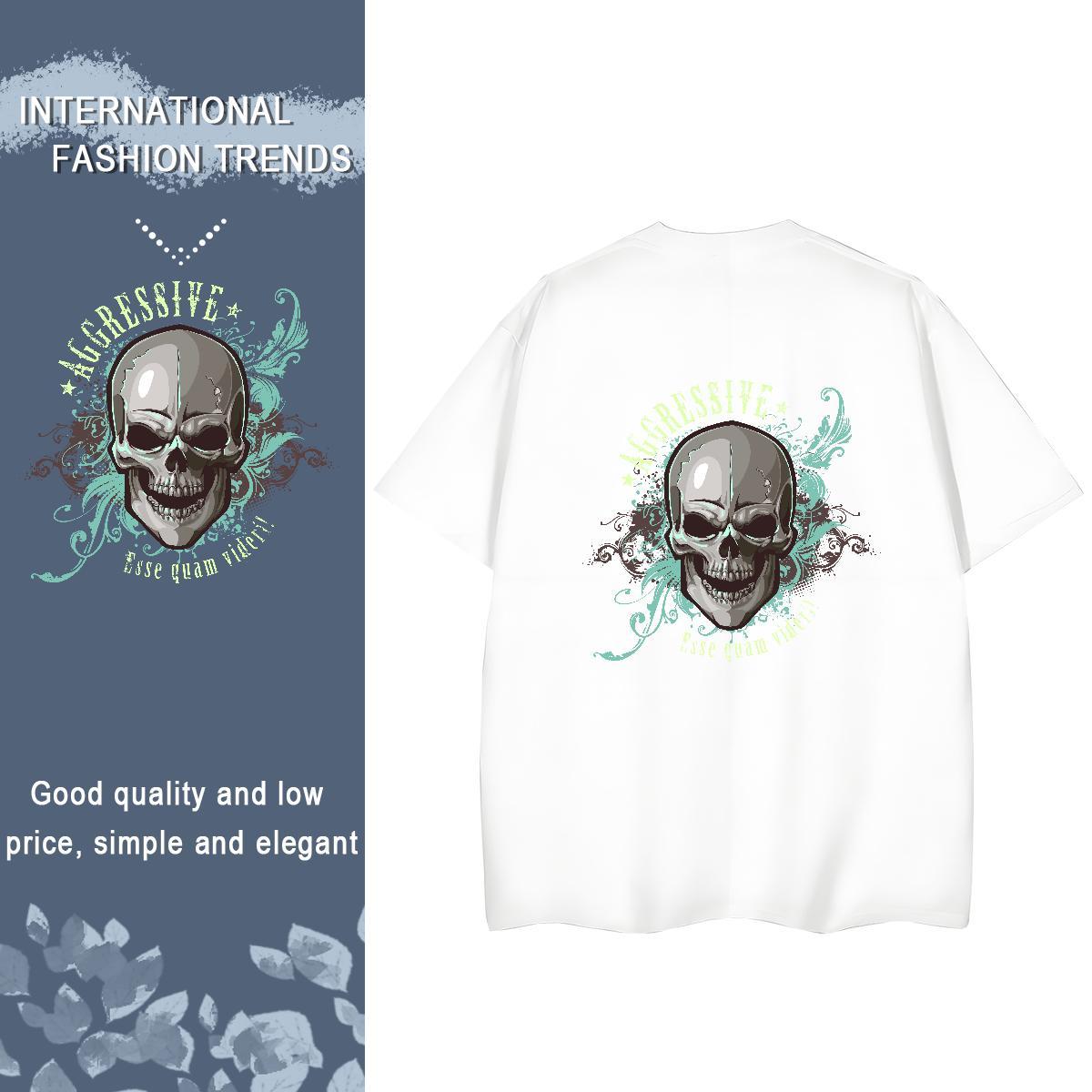2024 Woman T Shirts 100% Cotton 230g Breathable Short Sleeve Sports Street Wear skull Women Tshirts Female DIY Anime Top Shirts