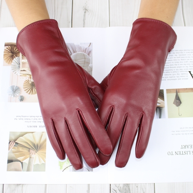 womens leather color gloves sheepskin classic straight style knitted lining spring driving mittens autumn 240914
