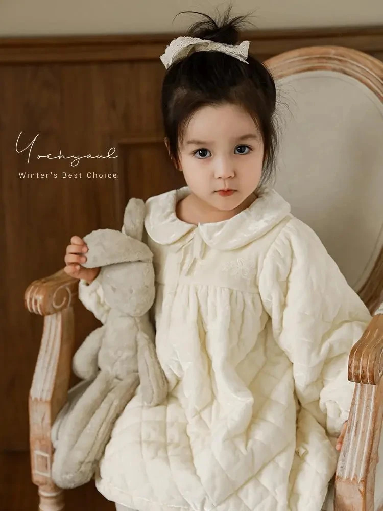 1-10 year old children baby girls winter velvet princess dress childrens thick and warm Peter Pan collar dress girls loose suit 7 241008