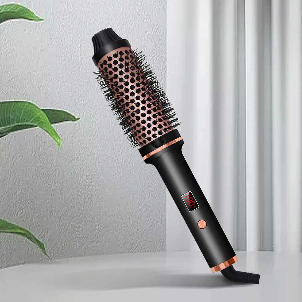 Curling Iron Brush Ceramic Tourmaline Curling Comb 5 Temperature Setting Hair Volumizing Comb 60 Min Auto Off for Home TravelXJ241010
