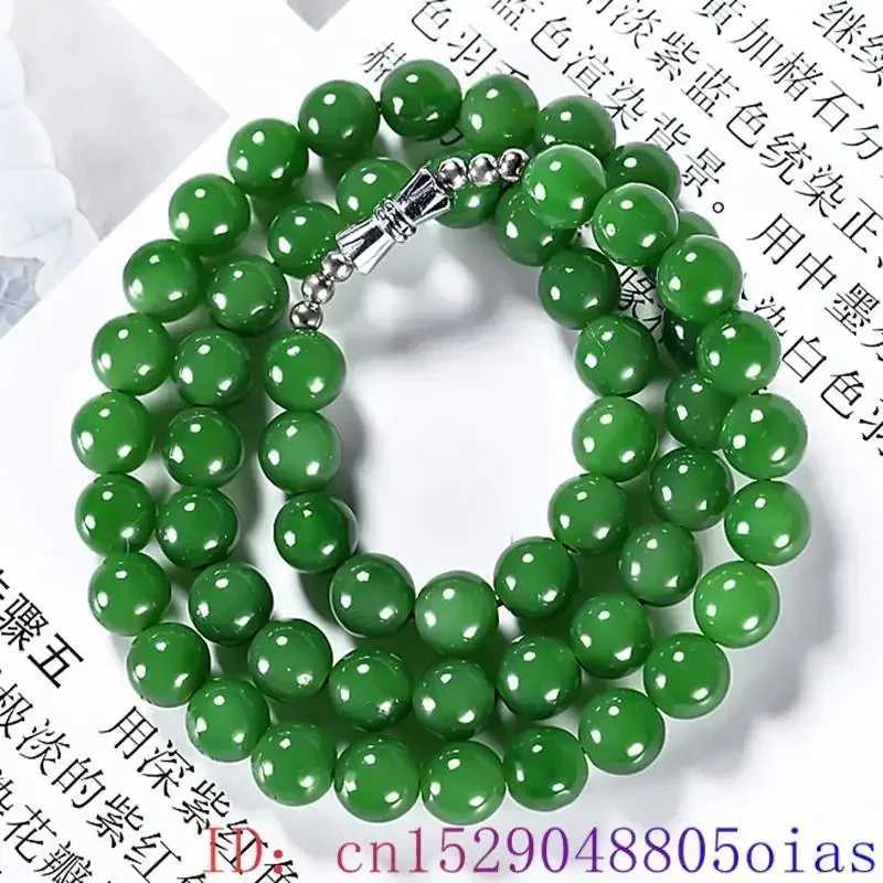 Green Real Jade Beads Necklace Chalcedony Stone Natural Jewelry Gift Beaded Designer Vintage Amulet GemstoneX241010