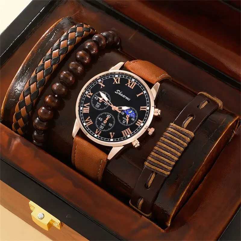 Fashion Mens Sports Watches Man Business Quartz Wristwatch Luxury Brown Leather Bracelet Men Casual Luminous Clock WatchX241010