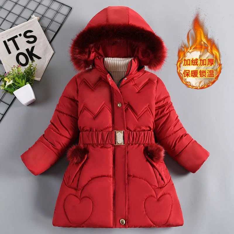 Down Coat New autumn and winter girls jacket fur thick warm little princess jacket hooded zipper fur collar jacket 4 5 6 7 8 9 10 years old H241010