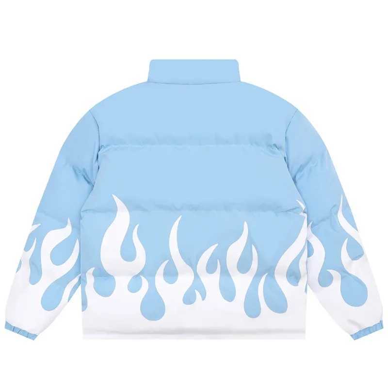 Men's Down Parkas Mens fashionable winter inflatable jacket fireproof print oversized hip-hop T-shirt Parkas patch loose retro filled bubble jack