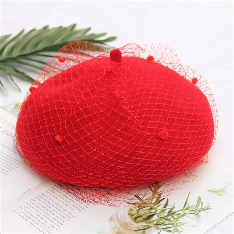 USPOP Womens Hats Winter Thick Wool Berets Adjustable Size Solid Color Vintage Mesh Yarn Beret Hat 241009