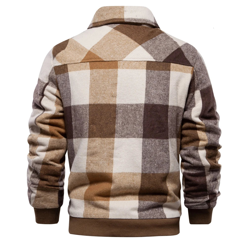 AIOPESON mens flannel plain weave Sherpa wool lining winter jacket with thick warm collar casual shirt jacket mens jacket 241009