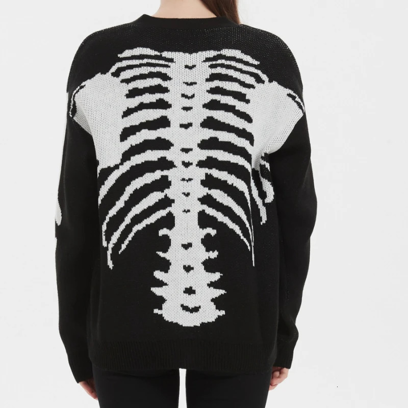 Hip hop sweater mens cardigan wool sweater Y2K skeleton jacquard ultra-fine knitted cardigan wool sweater autumn and winter casual loose jumper neutra