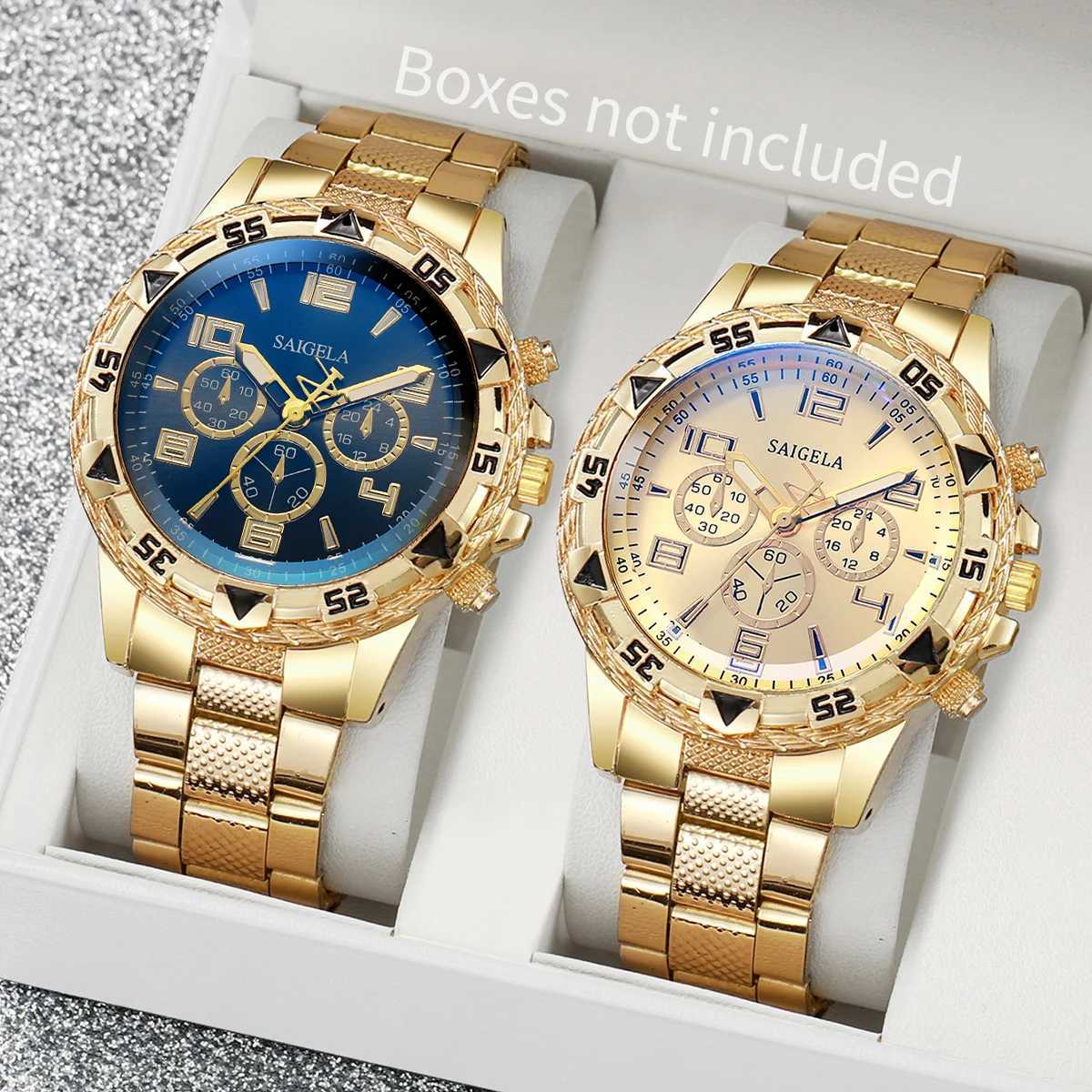 2PCS Men Business Watches Fashion Arabic Dial Steel Band Males Quartz Watch Set (Without BoxX2410