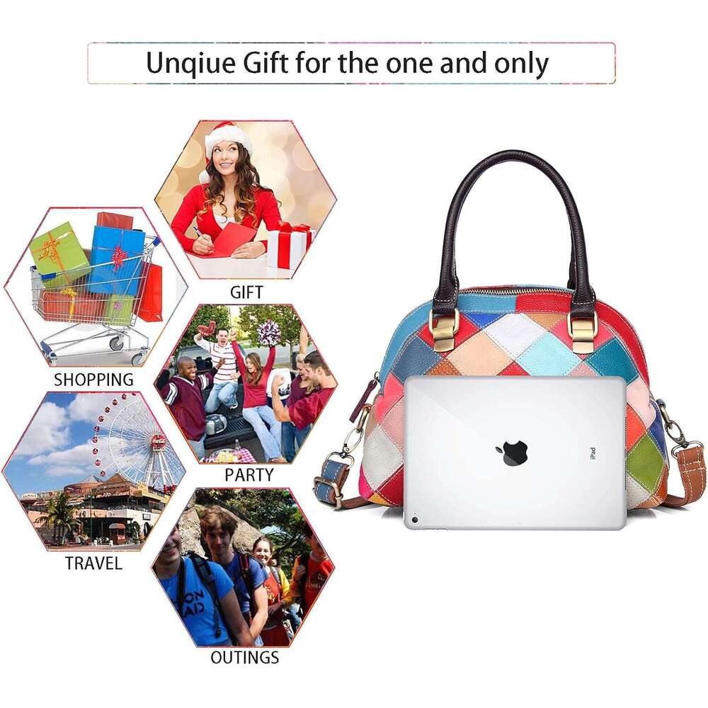 Women Multicolor Shell Genuine Leather Cute Tote Bag Colorful Handbag Purses
