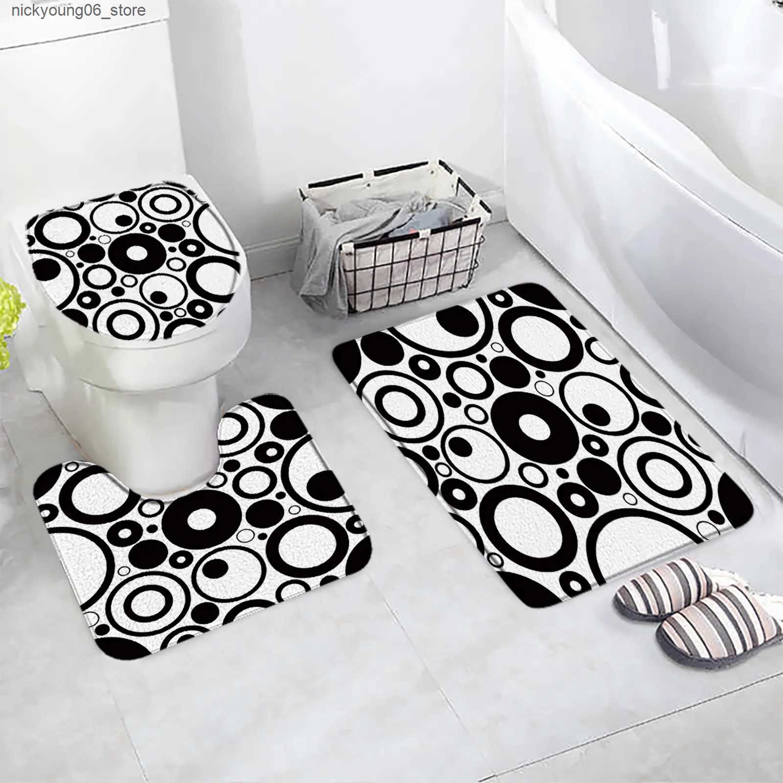 Non-Slip Bath Mats Black White Buffalo Plaid Bath Mats Sets Gray Square Creative Geometric Bathroom Decor Carpet Door Rugs Non-slip Toilet Lid Mat L24