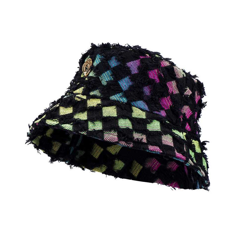 Wide Brim Hats Bucket New color woven hat diamond shaped fashionable Argyle H241010