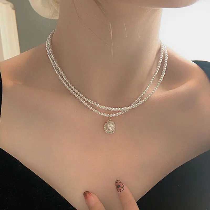 Layered Pearl Choker Colar Thick Chains with Pendant Necklace for Women Fashion Choker Necklace on Neck 2022 JewelryX241009