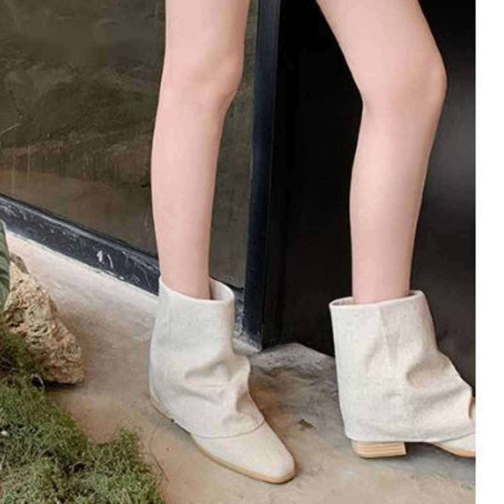 Autumn Square Fashion Sock Boots Toe Thick Heel Tube Ankle Boots Western Short Boots Womens Pile Boots Women Shoes Winter 240826