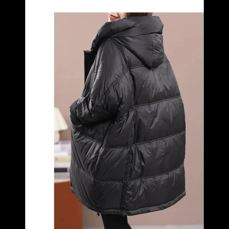 Womens loose jacket with hood jacket autumn/winter white duck oversized inflatable jacket insulated Korean jacket 241009