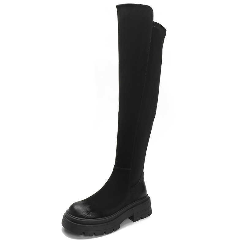 Black Knee High Fashion Boots For Women Shoes Winter Round Toe Thick Sole Thick Heel High Tube Slim Elastic Boots Womens Booties Botas Fashion 240826