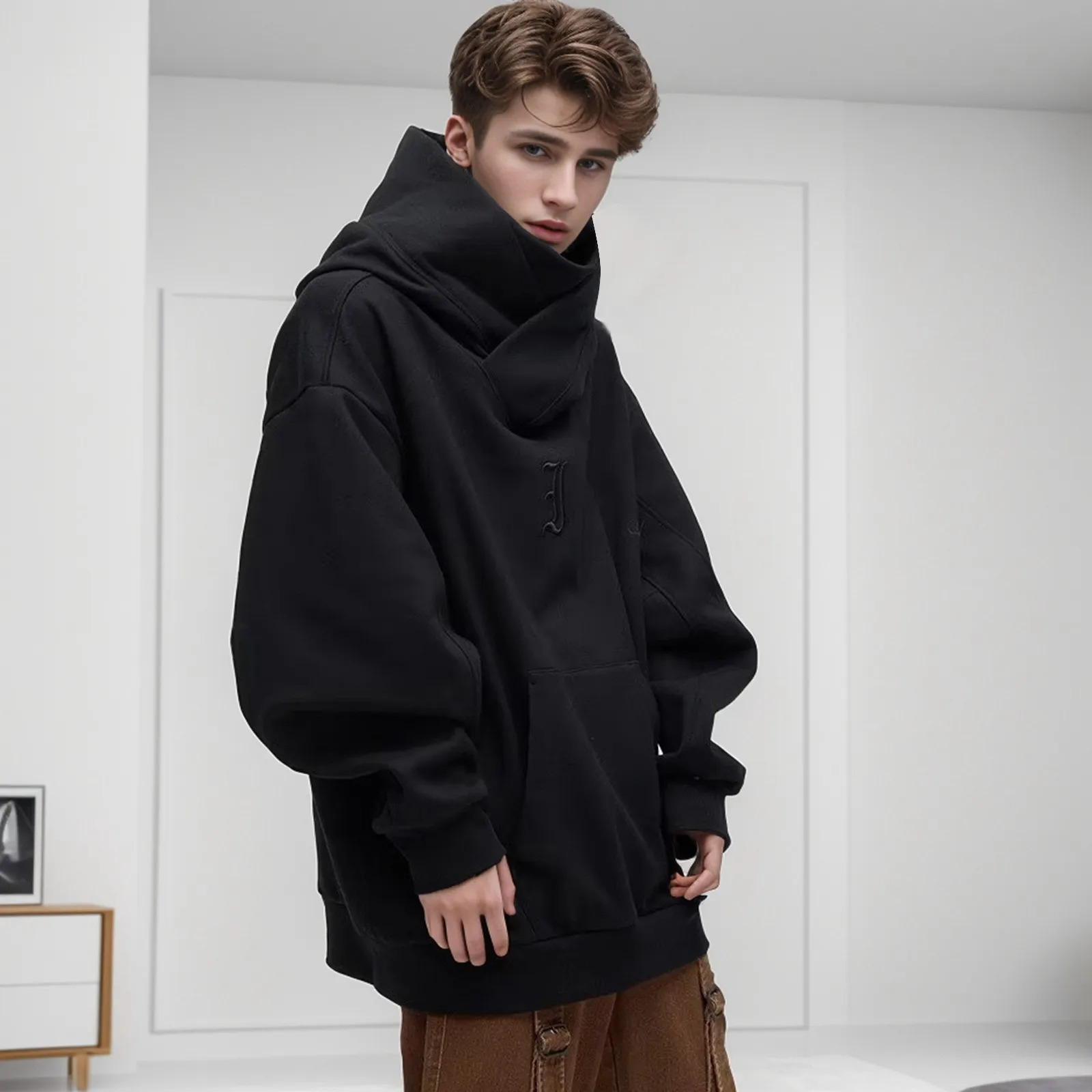 Ninja Neck Hoodie Mens Hip Hop Harajuku Sportswear Outdoor Clothing Pullover Street 241010