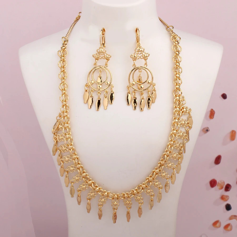 Zinc Alloy Plated Gold Tassels Necklace Set for Women Arabic Middle East Wedding Jewelry Set Afghanistan Jewelry Gift 241007
