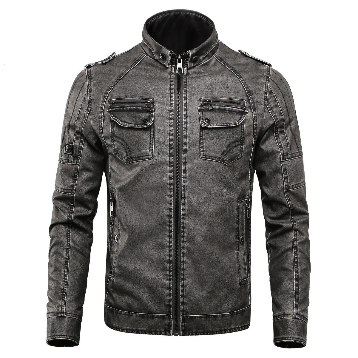 PU leather jacket mens plush wash vintage motorcycle jacket punk rock windproof jacket high-quality autumn and winter 240927