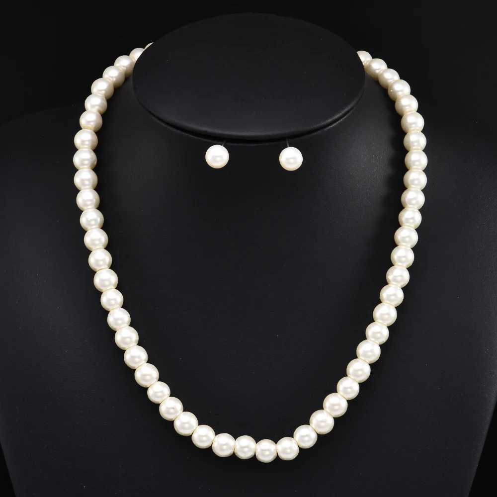 Newest Women Wedding Party Jewerly Set Simple Elegant Luxury Crystal Simulated Pearl Necklace Earrings Jewelry SetsX241009