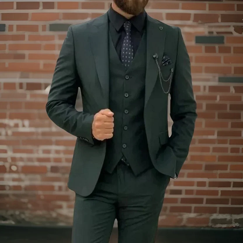 3 Pcs Wedding Tuxedos Men Suit Peak Lapel Terno Slim Fit Groom Prom Man Blazer Formal Jacket With Pant Vest 2024
