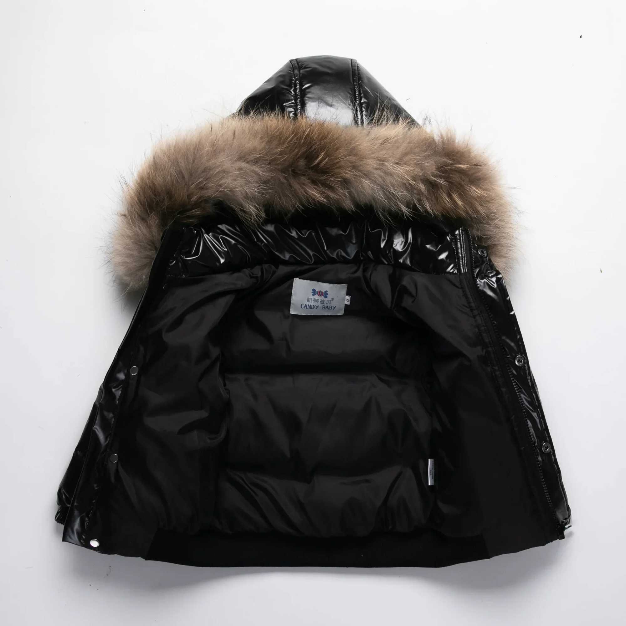 Down Coat Winter baby boy down jacket faux fur long sleeved thick and warm baby boy park zipper shiny waterproof toddler boy jacket H241010