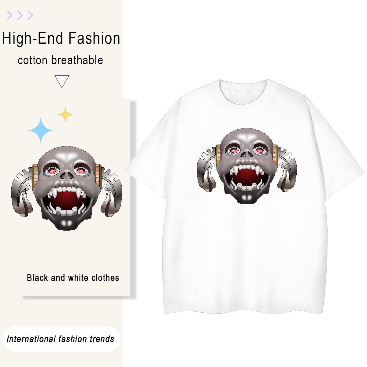 Casual New T Shirt For Woman 230g 100% Cotton Short sleeve Soft Daily Wear skull Women Tshirts Wholesale Floral Print Clothings