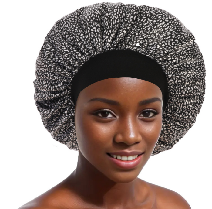 Women Wide Stretch Silk Satin Leopard Print Bandana Night Sleeping Turban Hat Headwrap Bonnet Chemo Cap Hair Accessorie