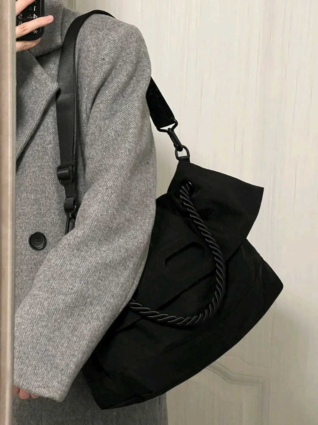 Black Nylon Women Crossbody Bags Fashion Wide Shoulder Strap Casual Tote Pack Simple All Match Female Commute Messenger Bag 241010