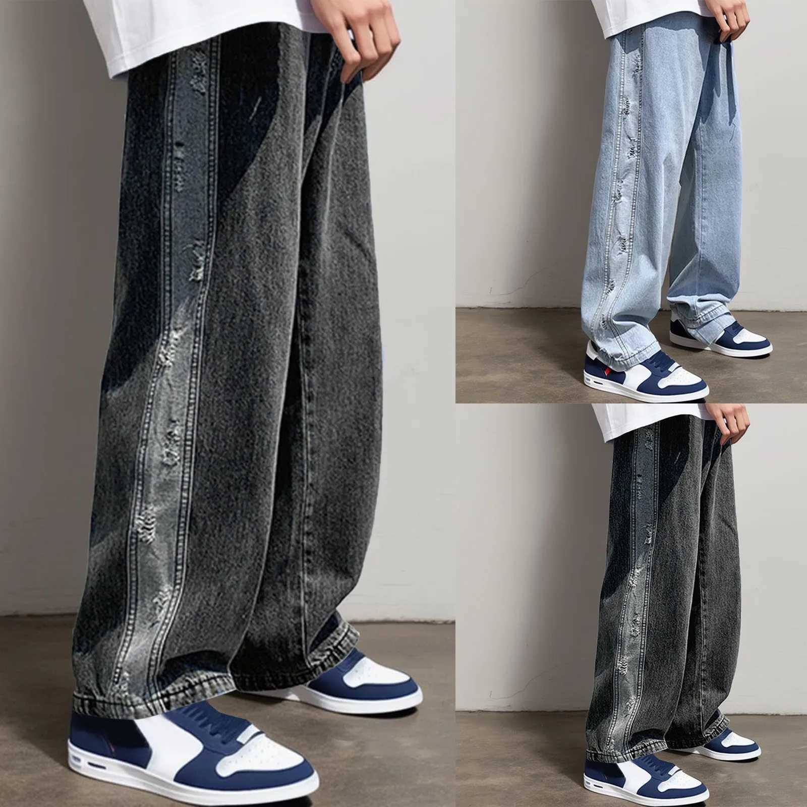 MenS Casual Jeans American Grunge High Street Pants Y2k Men Jeans Solid Denim Trousers Wide Leg StraightX241009