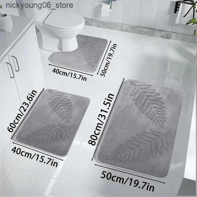Non-Slip Bath Mats 3pcs/set Bathroom Rug Set Non-Slip Absorbent Shower Pad Soft Memory Foam Toilet Mat U Shaped Carpet Rectangle Floor Bath Mat L24091