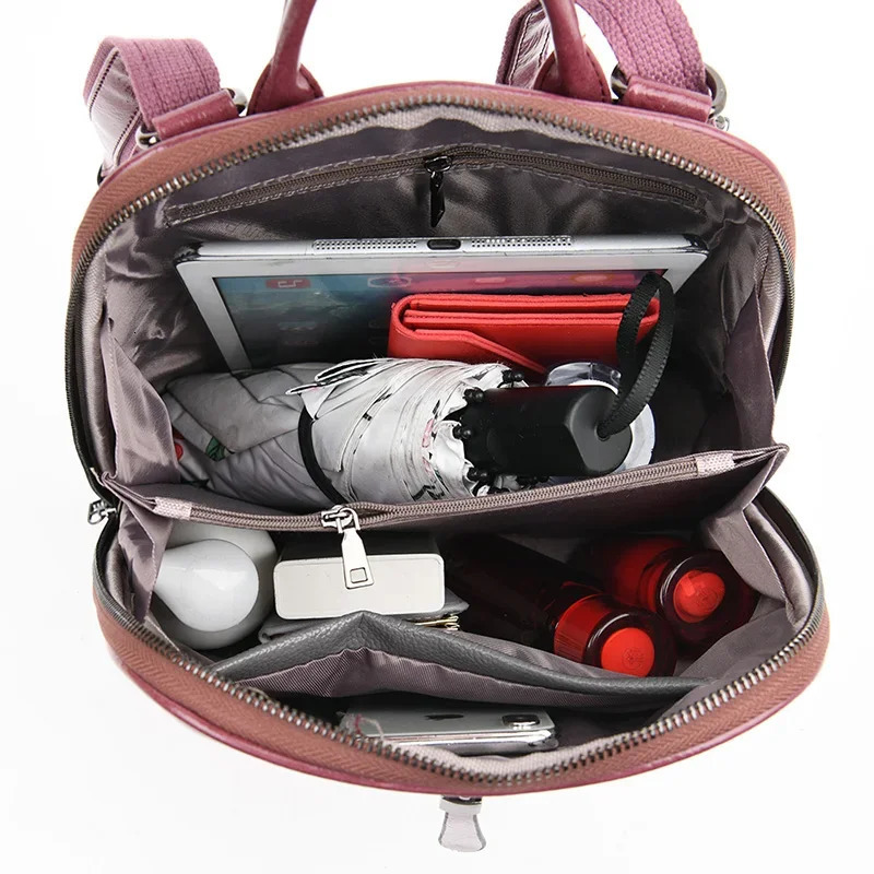 Womens leather backpack fashionable wallet womens travel shoulder bag large capacity school 241008