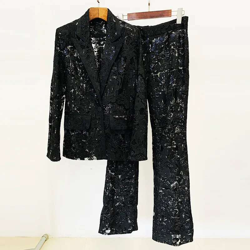 Mesh Heavy duty Embroidered sequin Set Jacket Trouser Two Piece Ensemble Womens 2Piece 241007