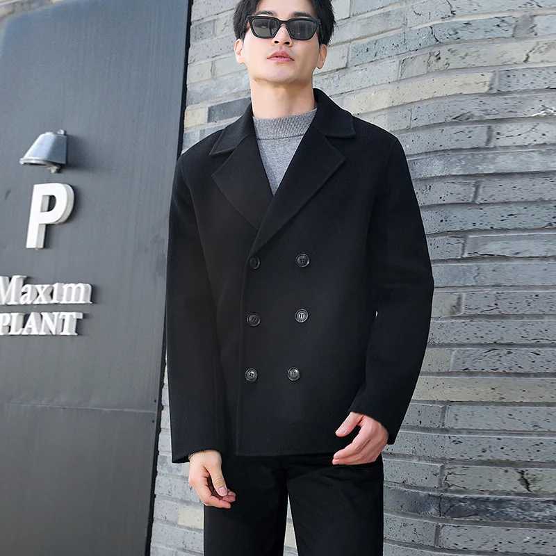 Autumn And Winter Handmade Mens Double-Sided Suit Collar Korean Version 100% Merino Wool Coat Cashmere Business Coat Short Top LX241010