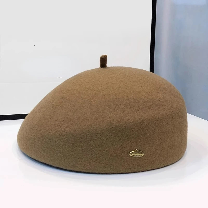 Wool beret French artist style warm winter beanie hat soft retro plain weave beret solid color womens elegant comfortable hat 241007