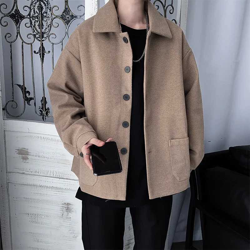 Vintage Blends Coats Men Clothing Handsome Korean Fashion Outwear Autumn Spring Teens Button-Up Temper Long Sleeve Pure Color LX241010