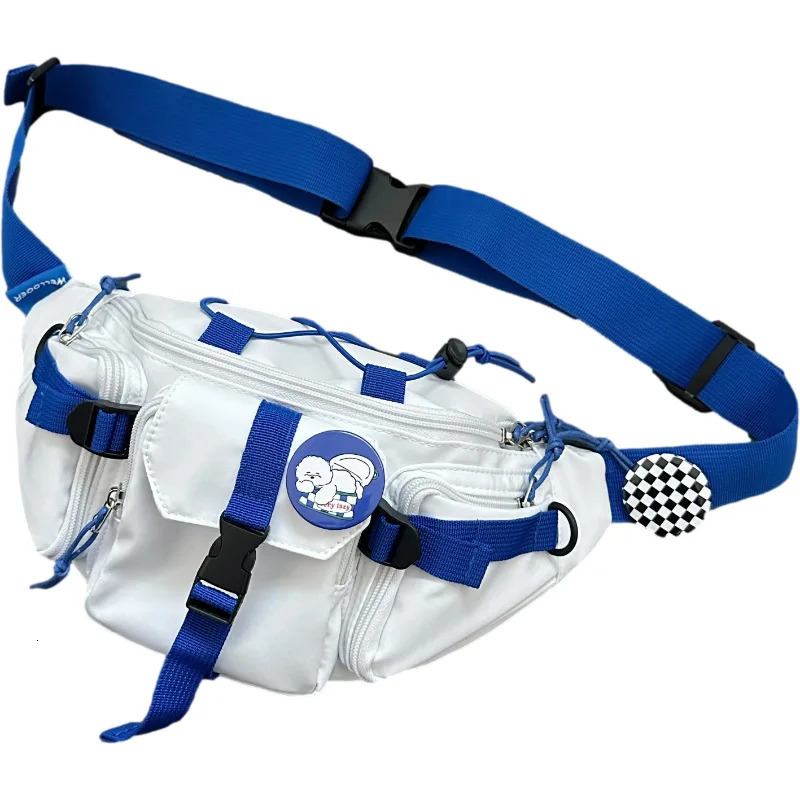 Blue black white technical suit hip-hop shoulder cross body bag mens functional waterproof chest bag casual sports Fanny bag 241008