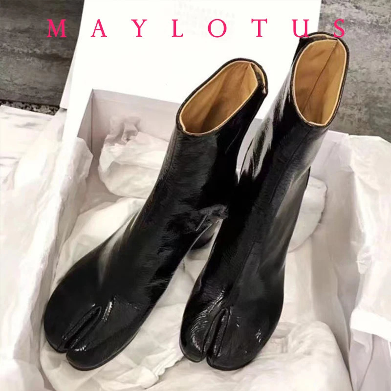 2024 Split Toe Leather Thick Anklet Womens Winter Short Boots Tabi Ninja Botas Mujer 240930