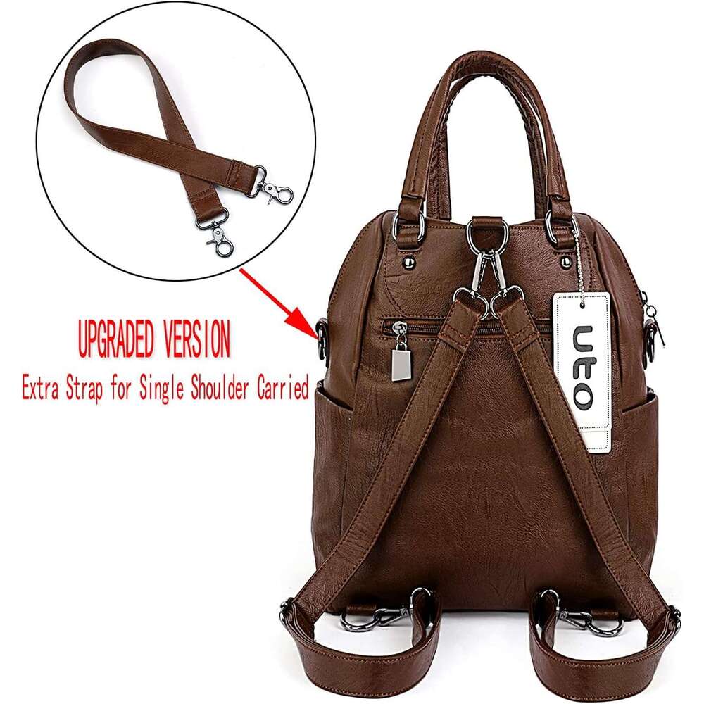 Women Backpack Purse PU Washed Leather Convertible Ladies Rucack Crossbody Shoulder Bag New Black